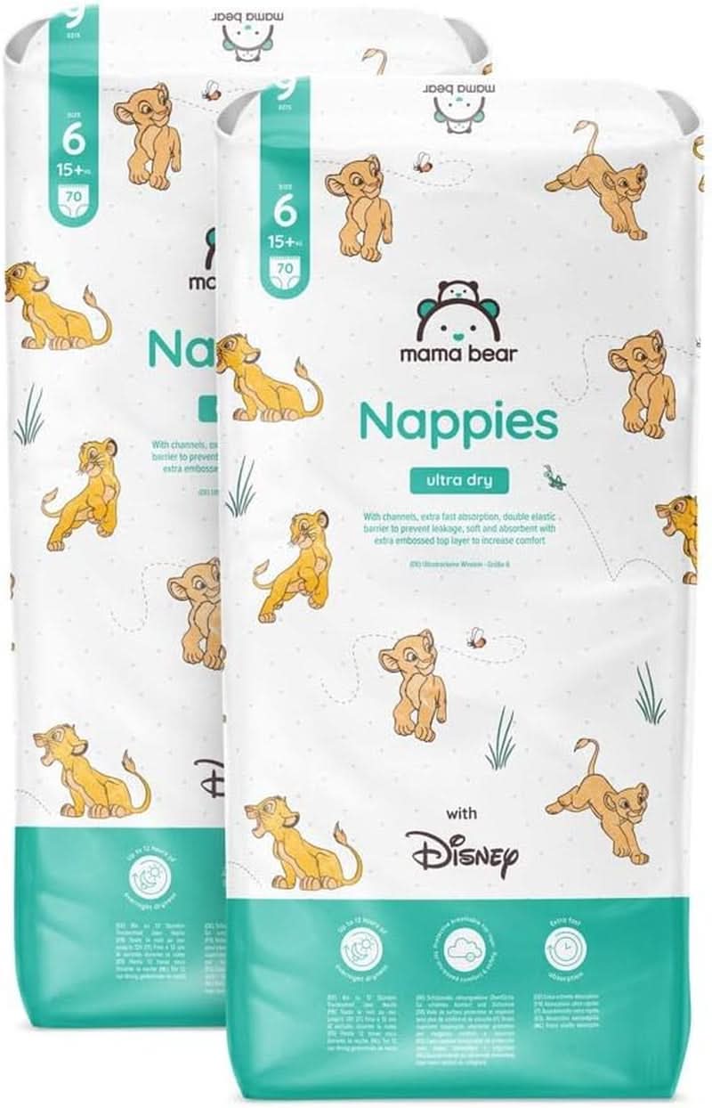 Mama Bear Disney Ultra Dry Windeln, Größe 4 (8–14 kg), Weiß, 84 Stück (1 Packung), Naty Shop, Größe 6 (15+ kg), Monatspackung