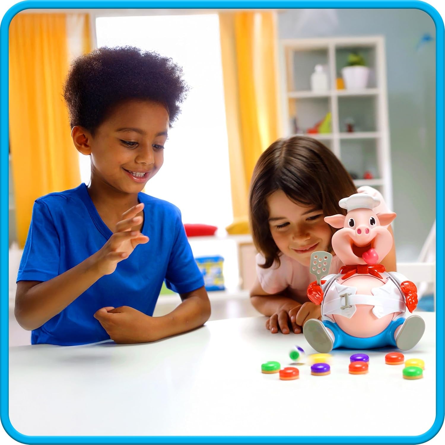 Goliath Pigskin – Lustiges Brettspiel für Kinder ab 4 Jahren. Füttere die Schweinchen und verhindere, dass ihre Bäuche explodieren, Partyspiel für 2–6 Spieler, Spaß mit Freunden und Familie