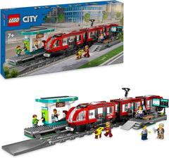 LEGO City Straßenbahn mit Haltestelle, Geschenkidee für Fans von Fahrzeug-Spielzeug ab 7 Jahren, mit 6 Minifiguren und einem Blindenhund für Rollenspiele, Bauspielzeug 60423