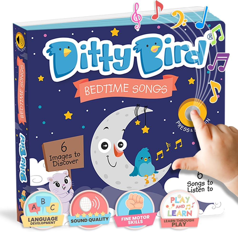 DITTY BIRD Baby Bedtime Songs - Jucărie pentru copii cu 6 butoane sonore pentru învățarea limbii engleze. Cântec de leagăn interactiv perfect pentru copiii bilingvi de la vârsta de 1 an. Jucarii Bebe Naty Shop Titlu implicit