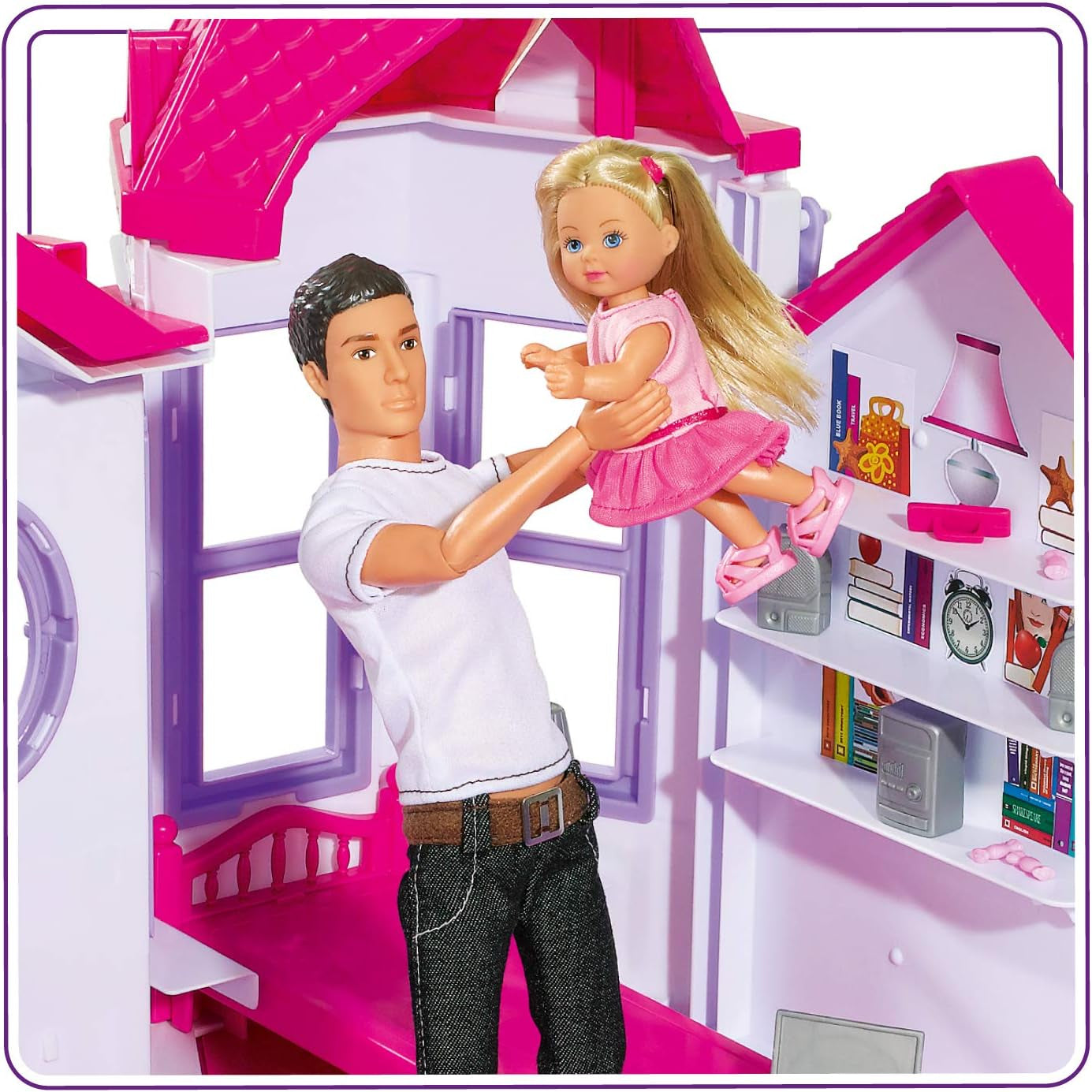 Simba 104661996 – Steffi Love Dreamhouse, großes Spielhaus, 4 Räume, KEINE PUPPEN, 84 cm hoch, zwei Etagen, funktionale Glocke, zusammenklappbar Naty Shop Puppenhäuser