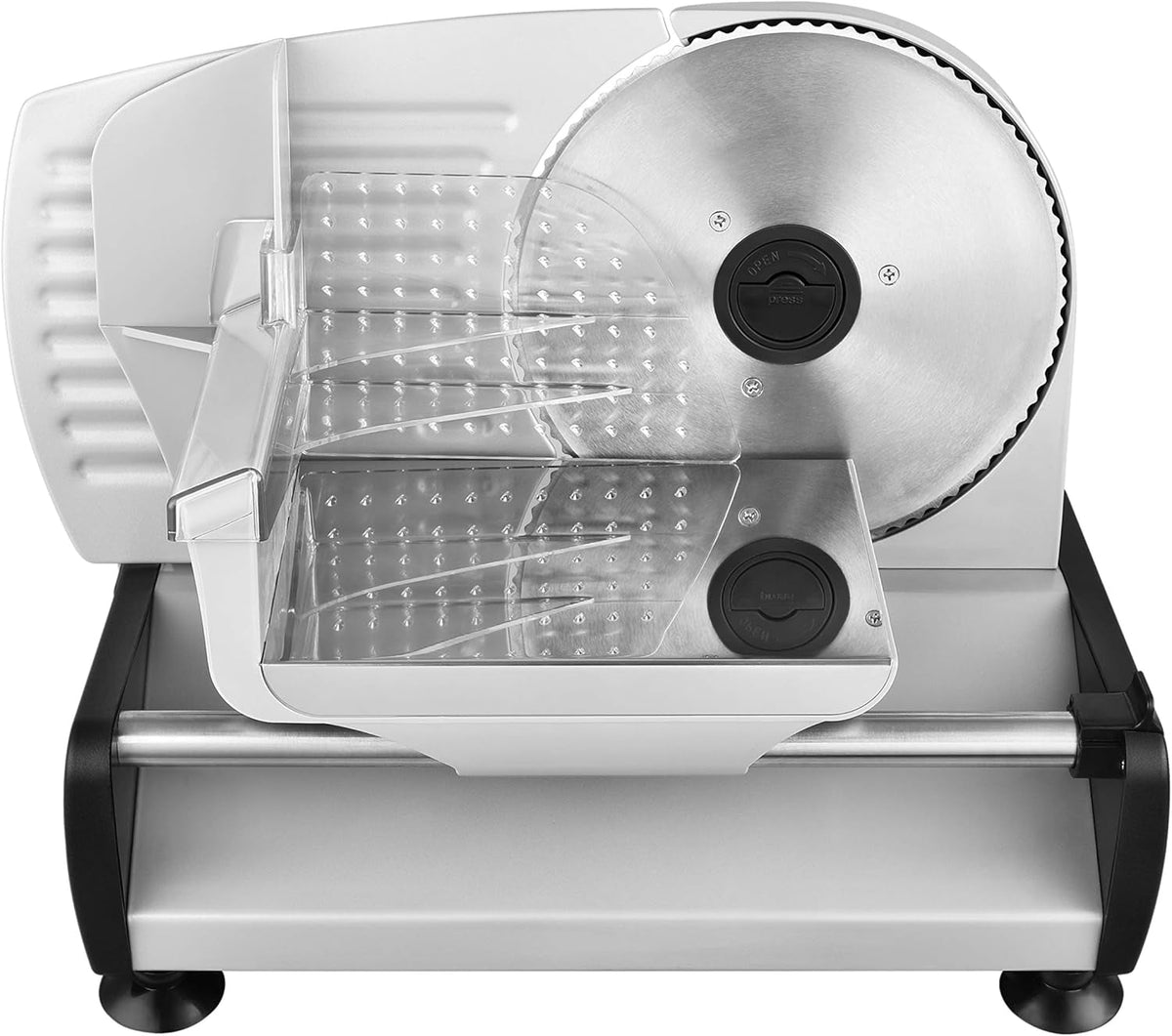 Aufleuchten! Universeller elektrischer Allesschneider, Edelstahl, 19 cm Edelstahlklinge, Kontrolle der Schnittstärke bis zu 15 mm, 150 W Naty Shop Aktenvernichter und Schneidemaschinen Silber 150 W