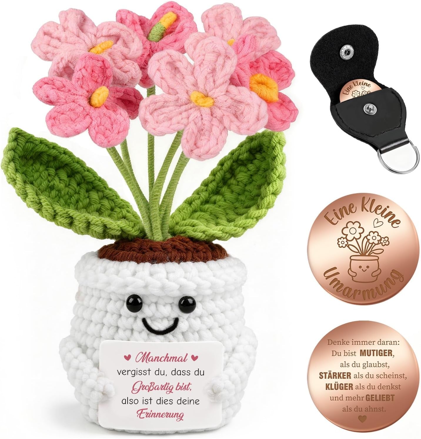 Abschiedsgeschenk Kollegin & Lehrerin Erzieherin - Pocket Hug Tulpen Blumen - Dankeschön Geschenk Für Rente, Jobwechsel & Abschied - Gehäkelte Blumen & Glücksbringer - Schlüsselanhänger