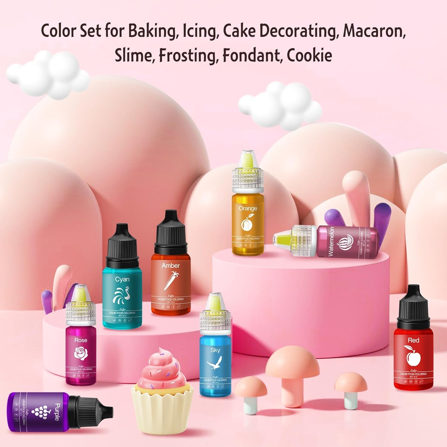 Colorant alimentar - 20 de culori x 10 ml coloranți alimentari lichizi pentru prăjituri, copt, fursecuri, macaroane - Colorant alimentar concentrat fără zahăr pentru decorarea torturilor, băuturi, ouă de Paște, slime DIY
