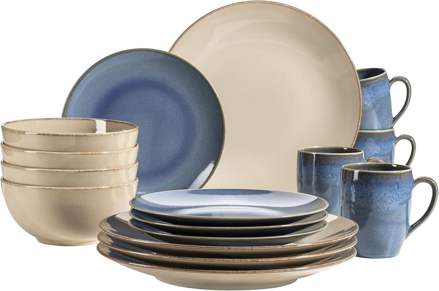 MÄSER 931736 Geschirr-Set Für 4 Personen Im Mediterranen Vintage-Look, 16-Teiliges Kombiservice in Sandigem Grau, Keramik, Sandgrau Geschirr-Sets Naty Shop Sandgrau / Hellblau