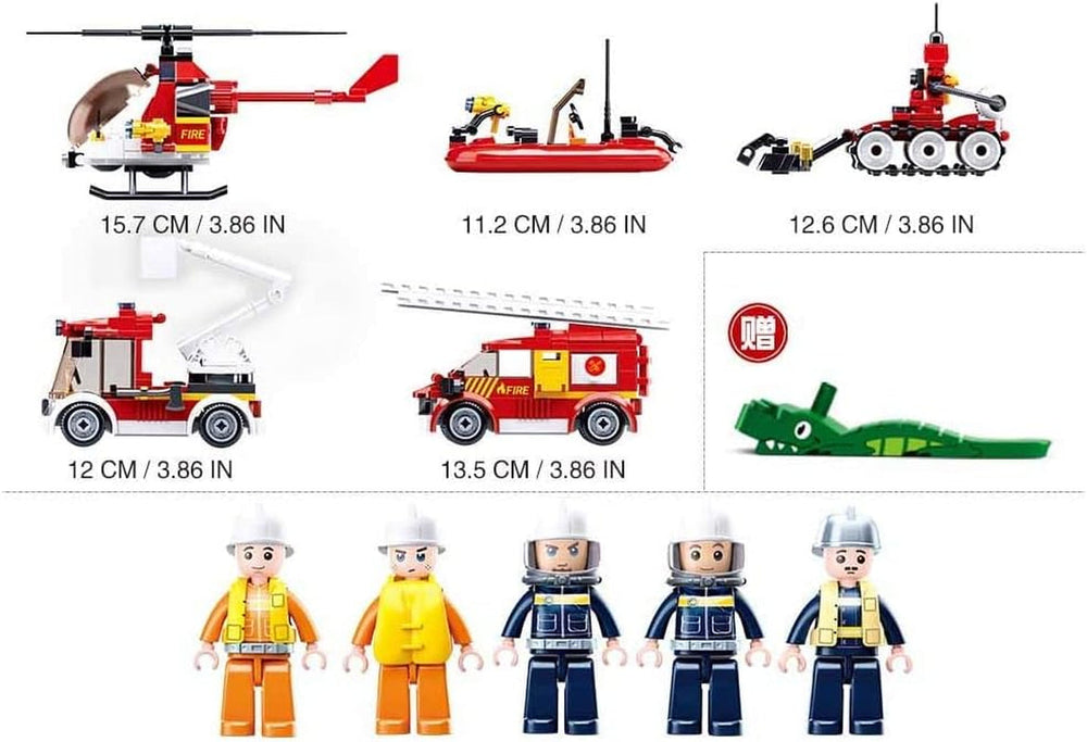 Sluban Klemmbausteine SL95681, Feuerwehrfahrzeuge Set (490 Teile) [M38-B0811], Spielset, Klemmbausteine, Rettungskräfte, mit Spielfigur, Feuerwehr, bunt