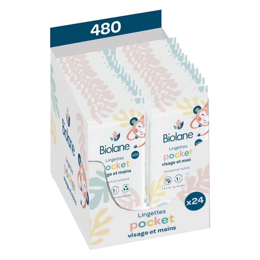 BIOLANE – Babytücher für Gesicht und Hände – Hypoallergen – Für empfindliche Haut Baby-Feuchttücher Naty Shop 480 Stück (24 Packungen)