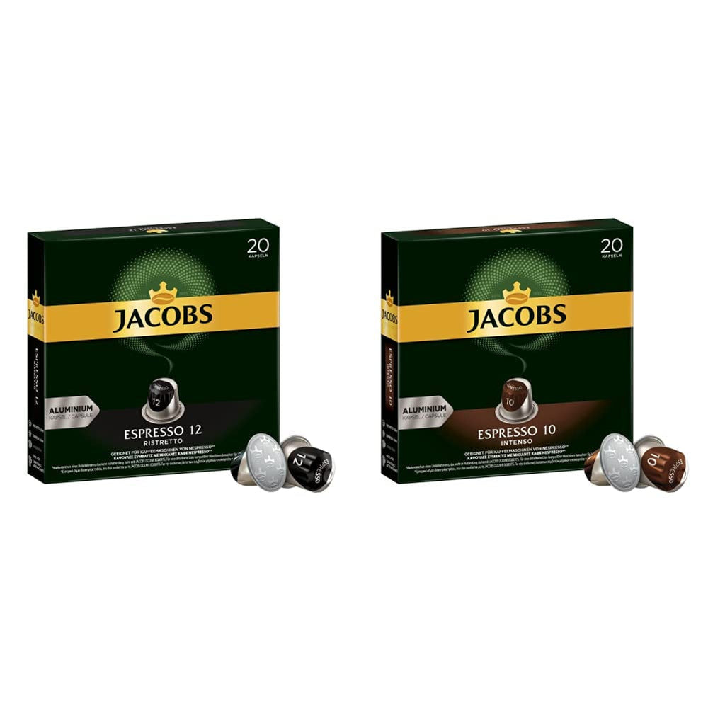 Kaffeekapseln Espresso Ristretto, Intensität 12 von 12, 10 x 20 Getränke & Kaffeekapseln Espresso Intenso, Intensität 10 von 12, 200 Nespresso®* kompatible Kapseln, 10 x 20 Getränke