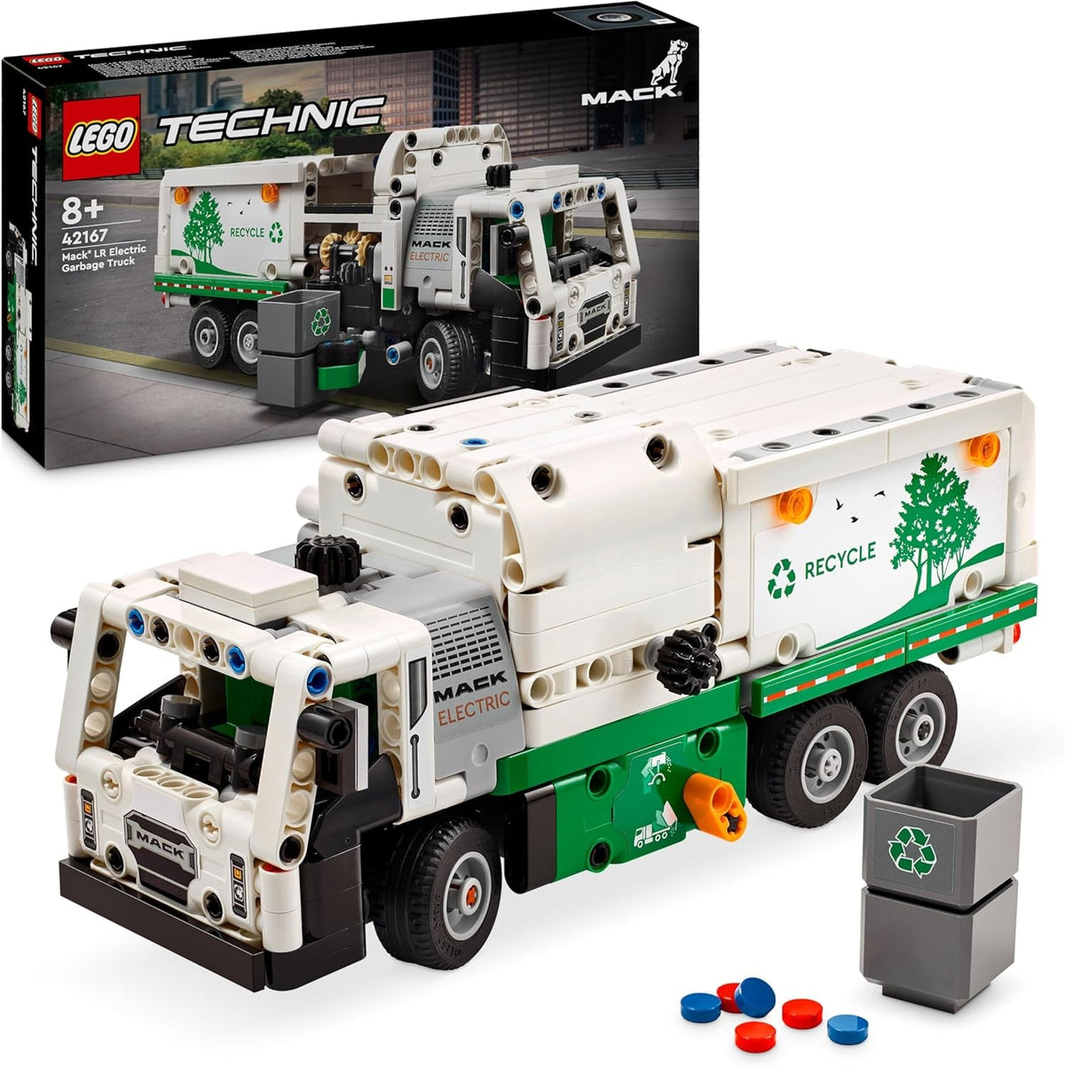 LEGO Technic Mack LR Electric Müllwagen, Müllauto-Modell für Recycling-Rollenspiele, Baubares LKW-Spielzeug für Kinder, Auto-Geschenk für Jungs und Mädchen ab 8 Jahren, die Fahrzeuge lieben 42167