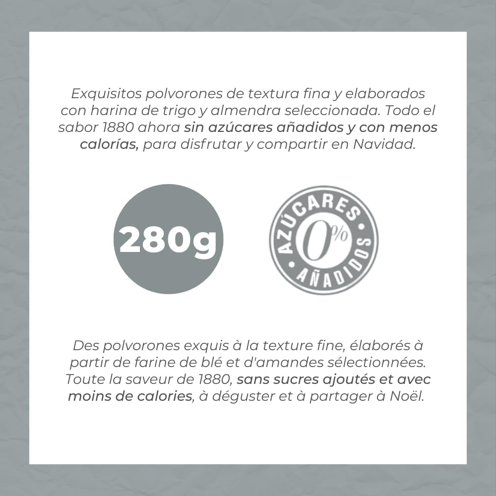 – Polvorones artizanale, 0% zahăr adăugat, Calitate superioară, Aluat tipic de Crăciun, Rețetă artizanală, Ambalat individual, 280 grame