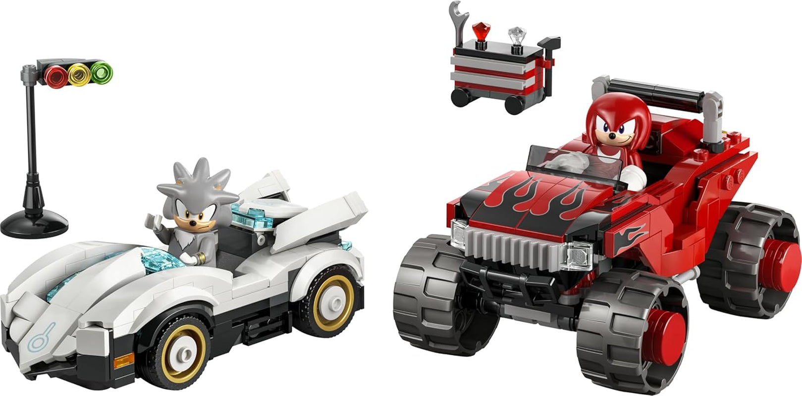 LEGO Sonic the Hedgehog Silvers Auto vs. Knuckles’ Monstertruck - Kinder Spielzeug mit 2 Flitzern und 2 Minifiguren - Geschenk für Jungen und Mädchen ab 8 Jahren - Sonic Fanartikel für Gamer - 77118