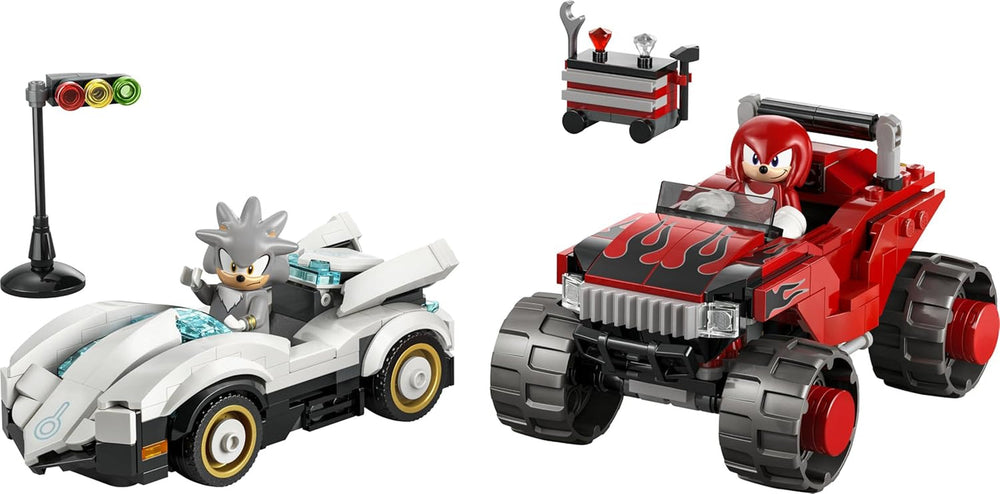 LEGO Sonic the Hedgehog Silvers Auto vs. Knuckles’ Monstertruck - Kinder Spielzeug mit 2 Flitzern und 2 Minifiguren - Geschenk für Jungen und Mädchen ab 8 Jahren - Sonic Fanartikel für Gamer - 77118