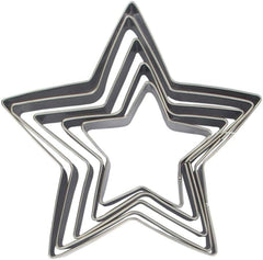 Zenker 44813 Set de 5 forme de biscuiți în formă de stea, Set de 5 forme de patiserie în formă de stea, Oțel inoxidabil, Argintiu, 6-12 x 2,5 cm