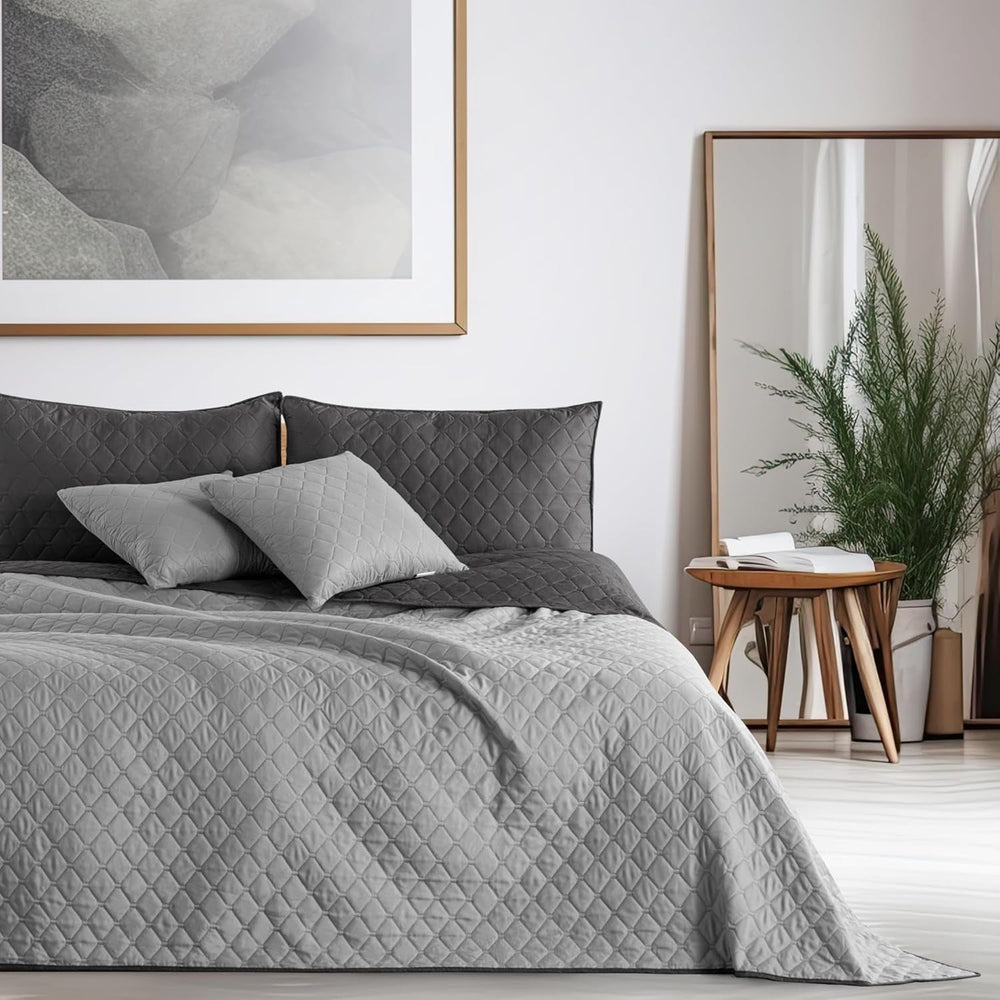 Decoking Cuvertură de pat 200 X 220 Cm Grafit Antracit Gri Argint Cuvertură de pat cu două fețe ușor de întreținut Axel Paturi si Cuverturi Besuche den DecoKing-Store