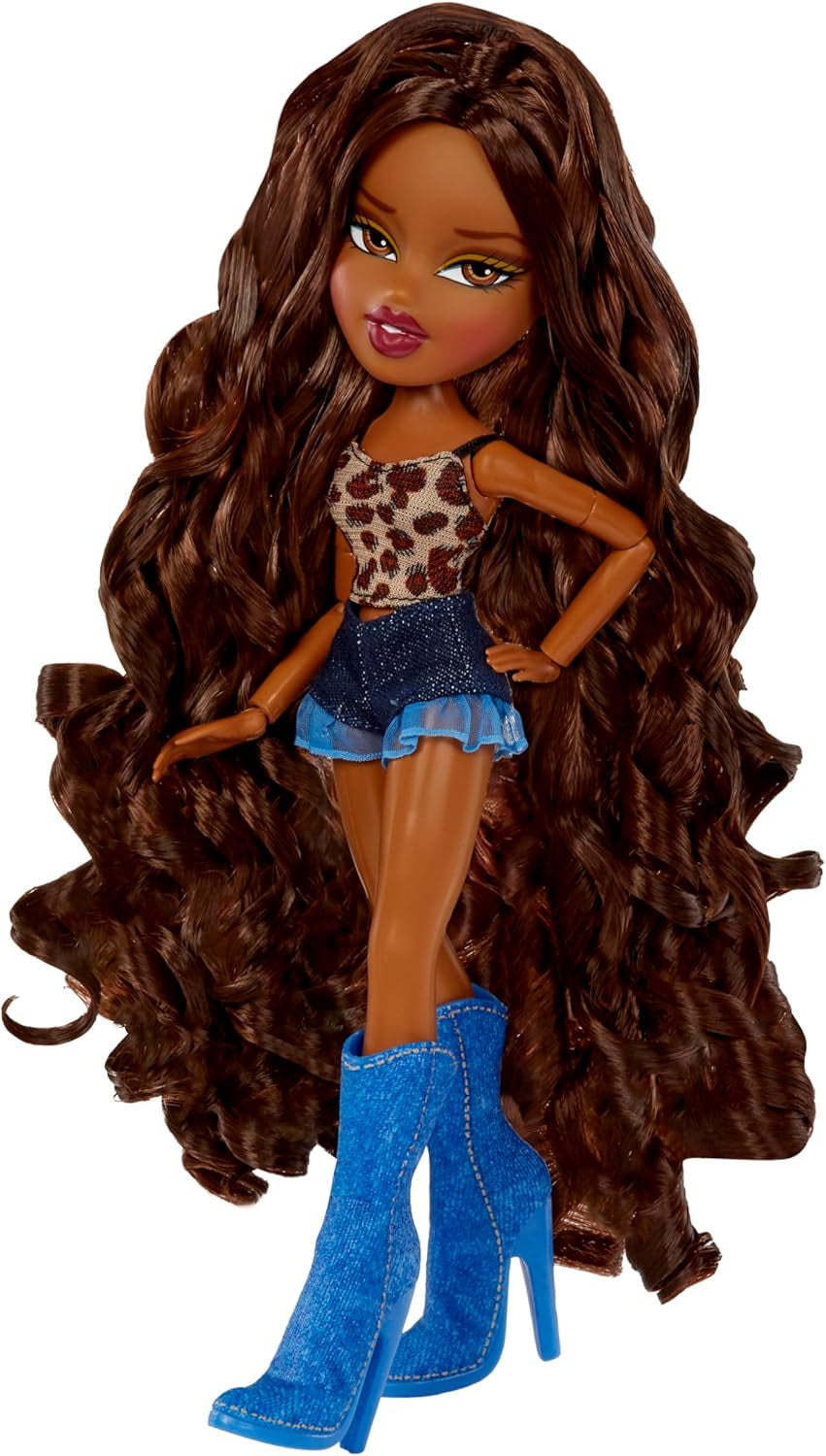 Bratz Goin' Out! Doll - Sasha - 1 Sammlerpuppe mit Accessoires, einem Outfit, einer Handtasche, einer Sonnenbrille und einer Bürste - Kinderspielzeug - ab 6 Jahren, Orange, Black