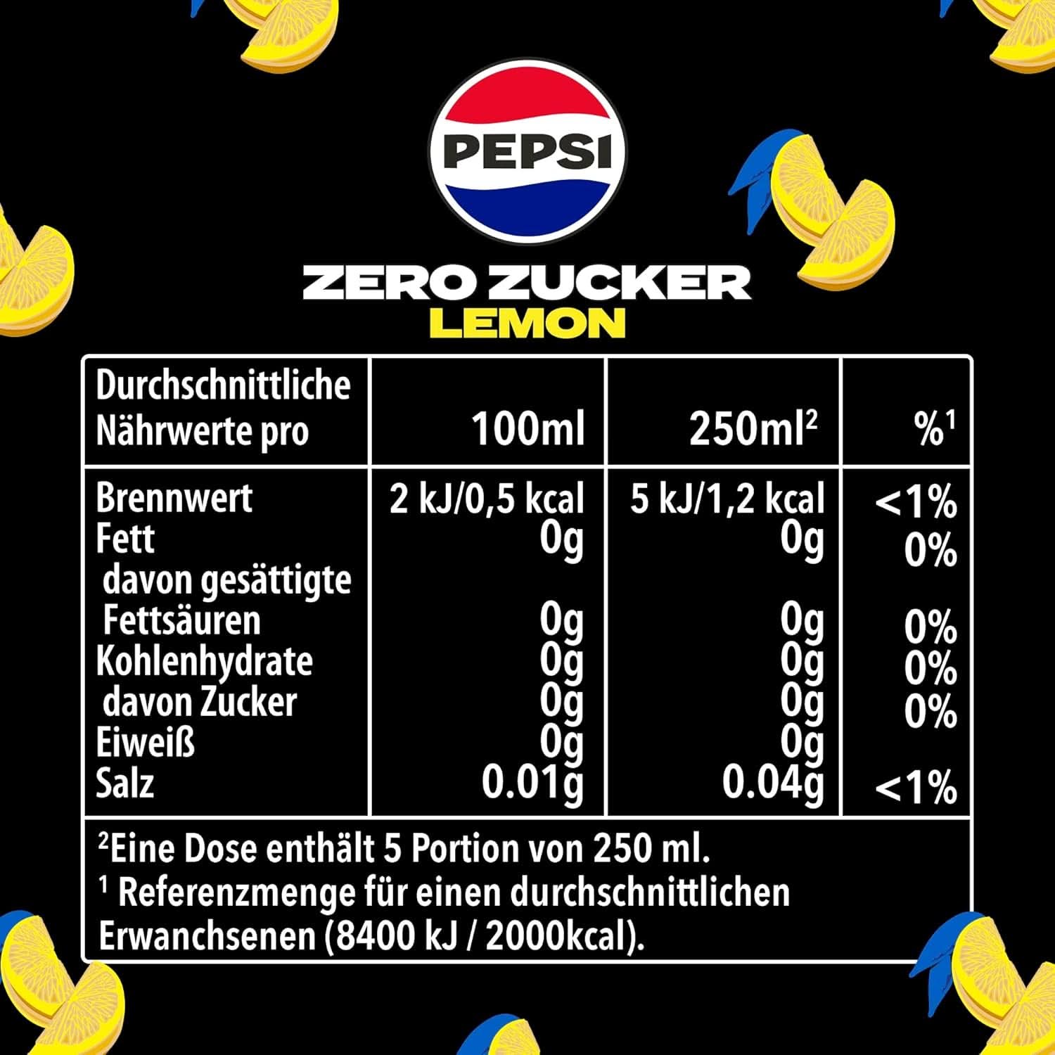Pepsi Zero Sugar Lemon, Pepsi's zuckerfreies Erfrischungsgetränk mit Zitronengeschmack, Set 6 x 1,25 Liter Naty Shop