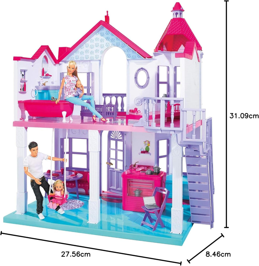 Simba 104661996 – Steffi Love Dreamhouse, großes Spielhaus, 4 Räume, KEINE PUPPEN, 84 cm hoch, zwei Etagen, funktionale Glocke, zusammenklappbar Naty Shop Puppenhäuser