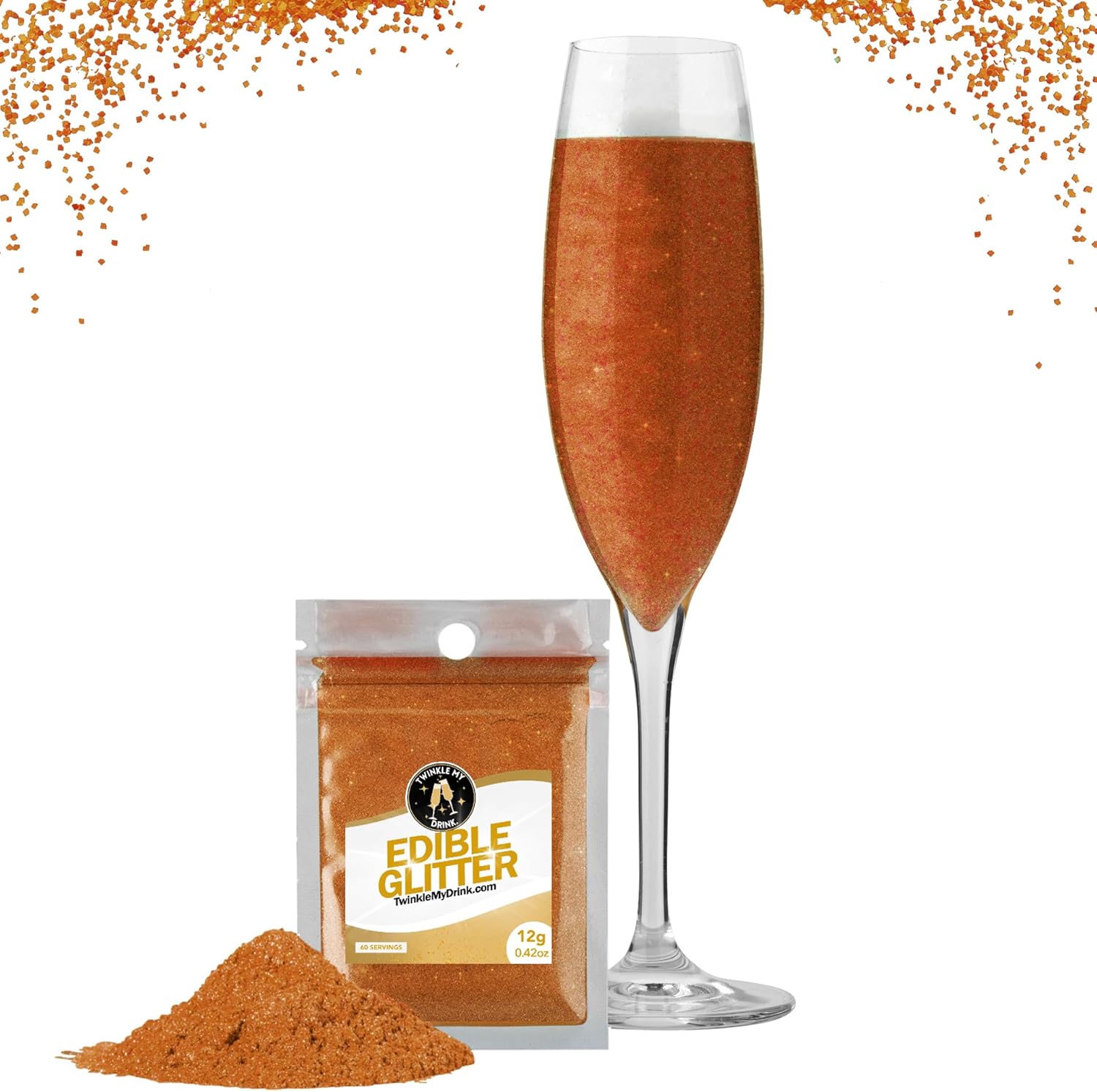 Twinkle My Drink® Essbarer Glitzer für Getränke, verschiedene Farben, 12 Gramm Naty Shop Kupfer