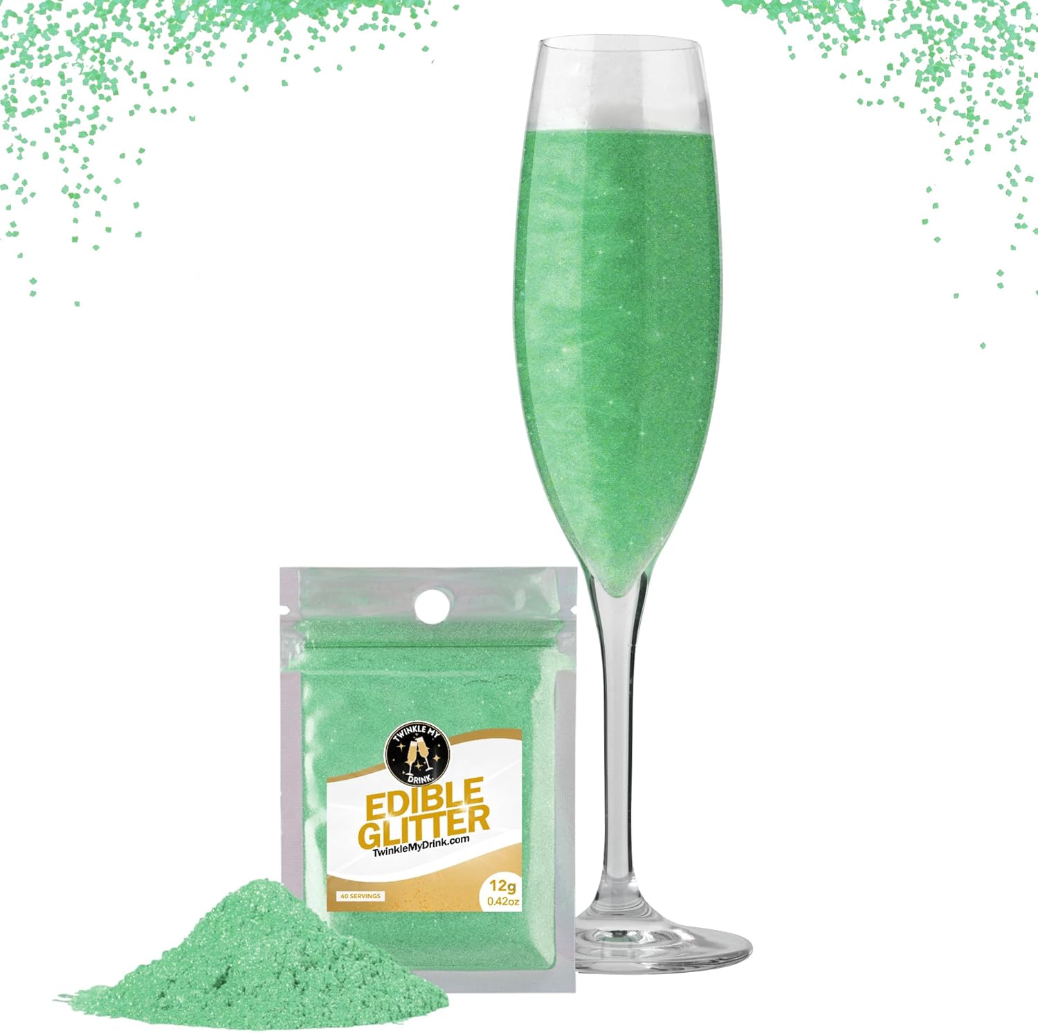 Twinkle My Drink® Glitter comestibil pentru băuturi, diverse culori, 12 grame Naty Shop Verde