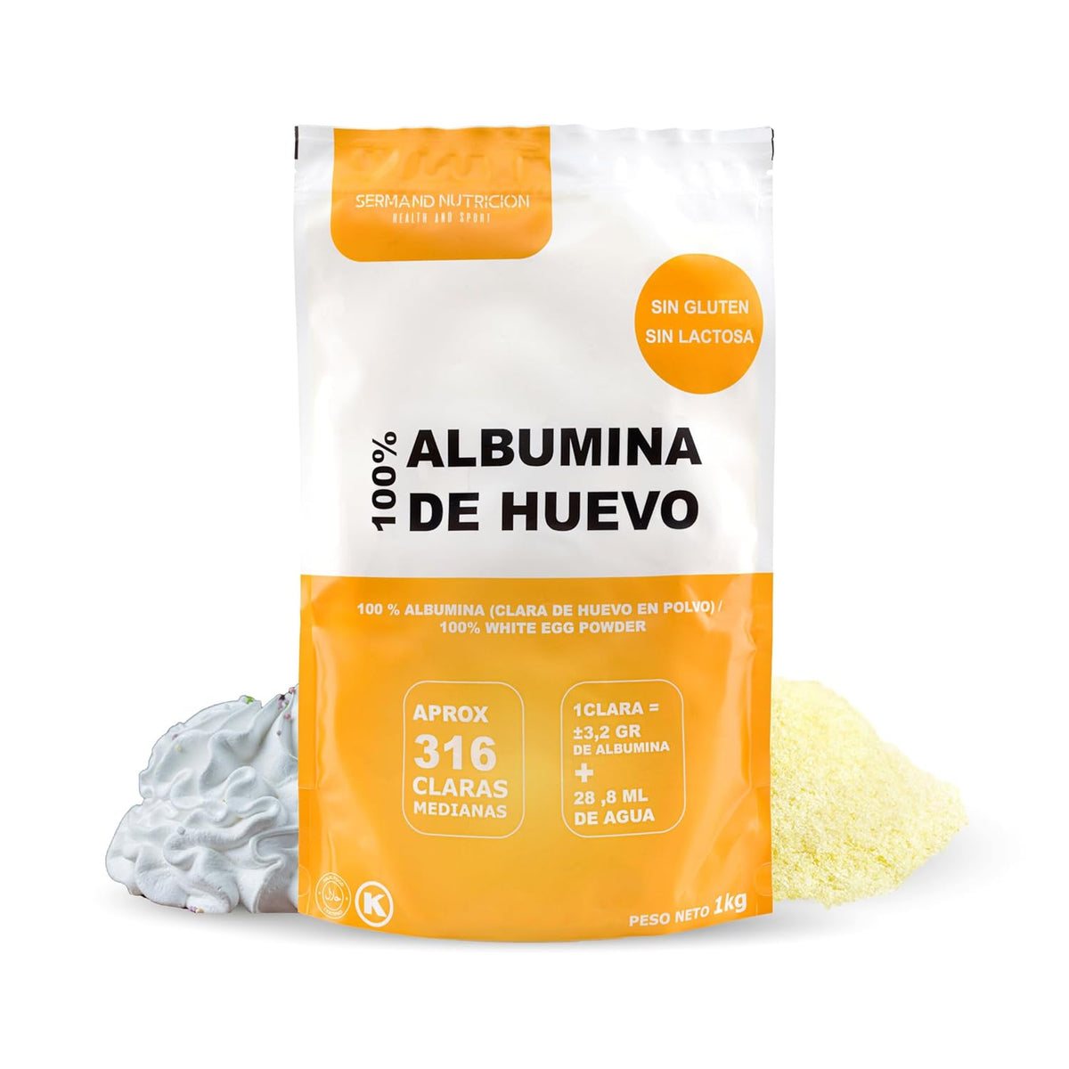 Sermand Nutrition Eialbumin, 100 % Pulver, glutenfrei, laktosefrei