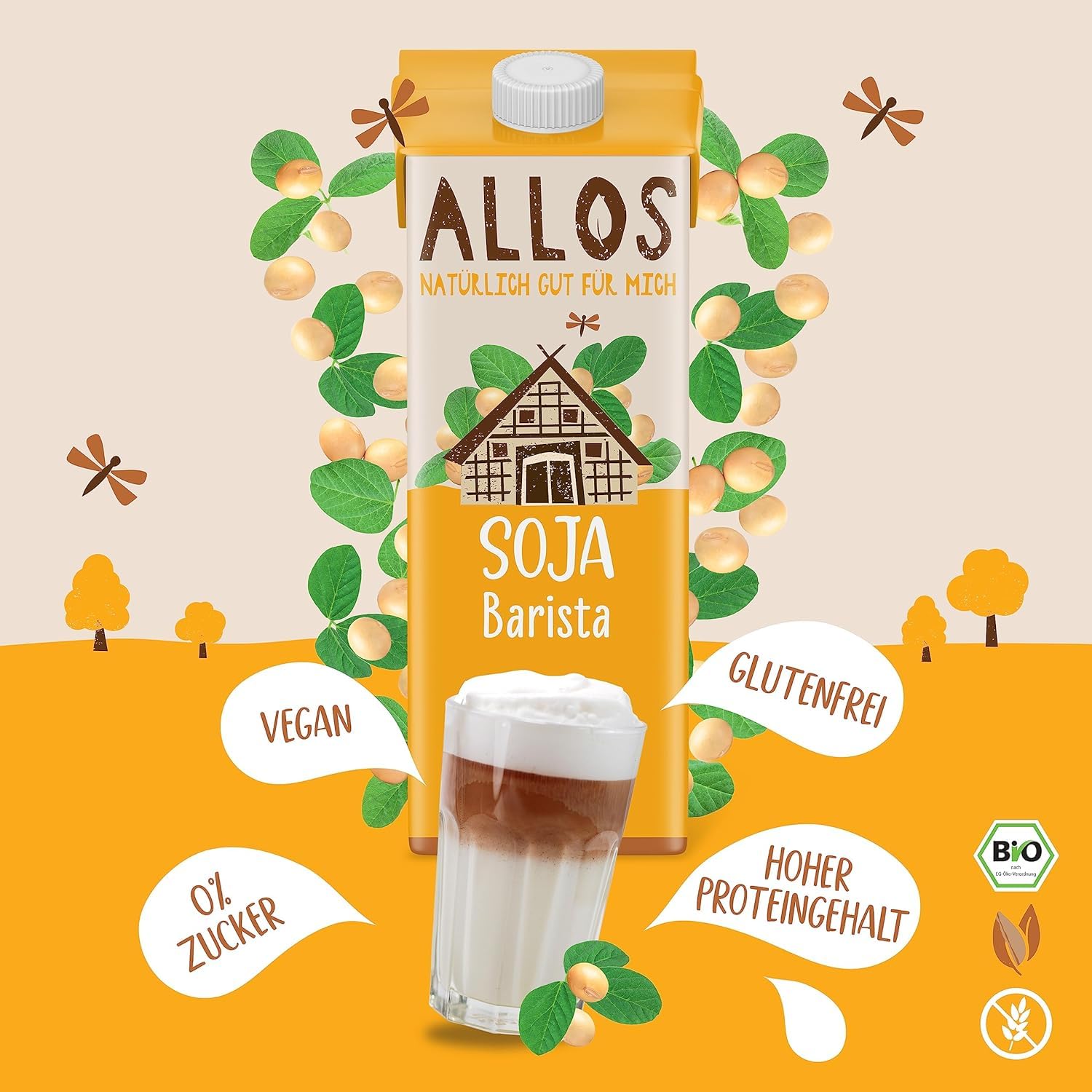 Allos Sojadrink Barista Schaum für veganen Kaffee, laktosefrei