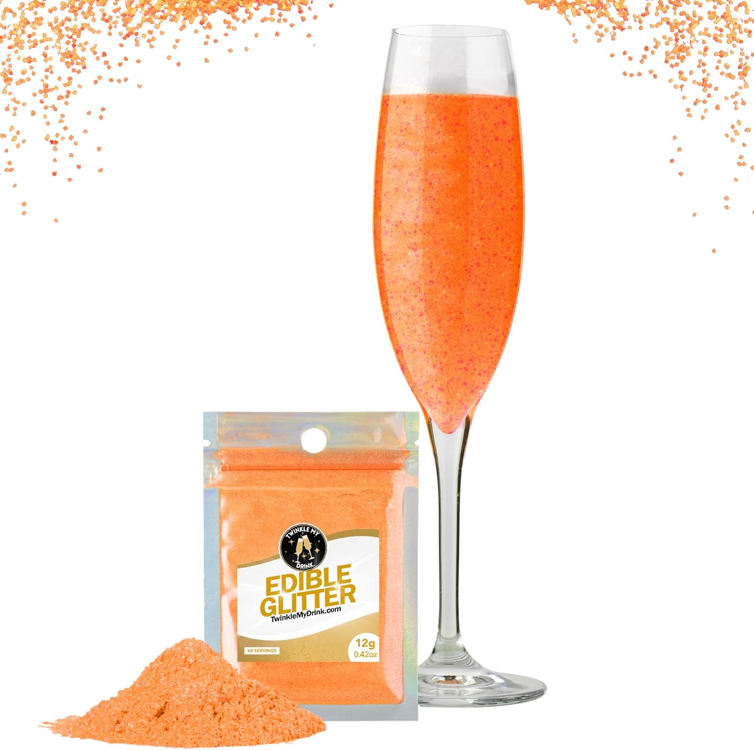 Twinkle My Drink® Essbarer Glitzer für Getränke, verschiedene Farben, 12 Gramm Naty Shop Orange