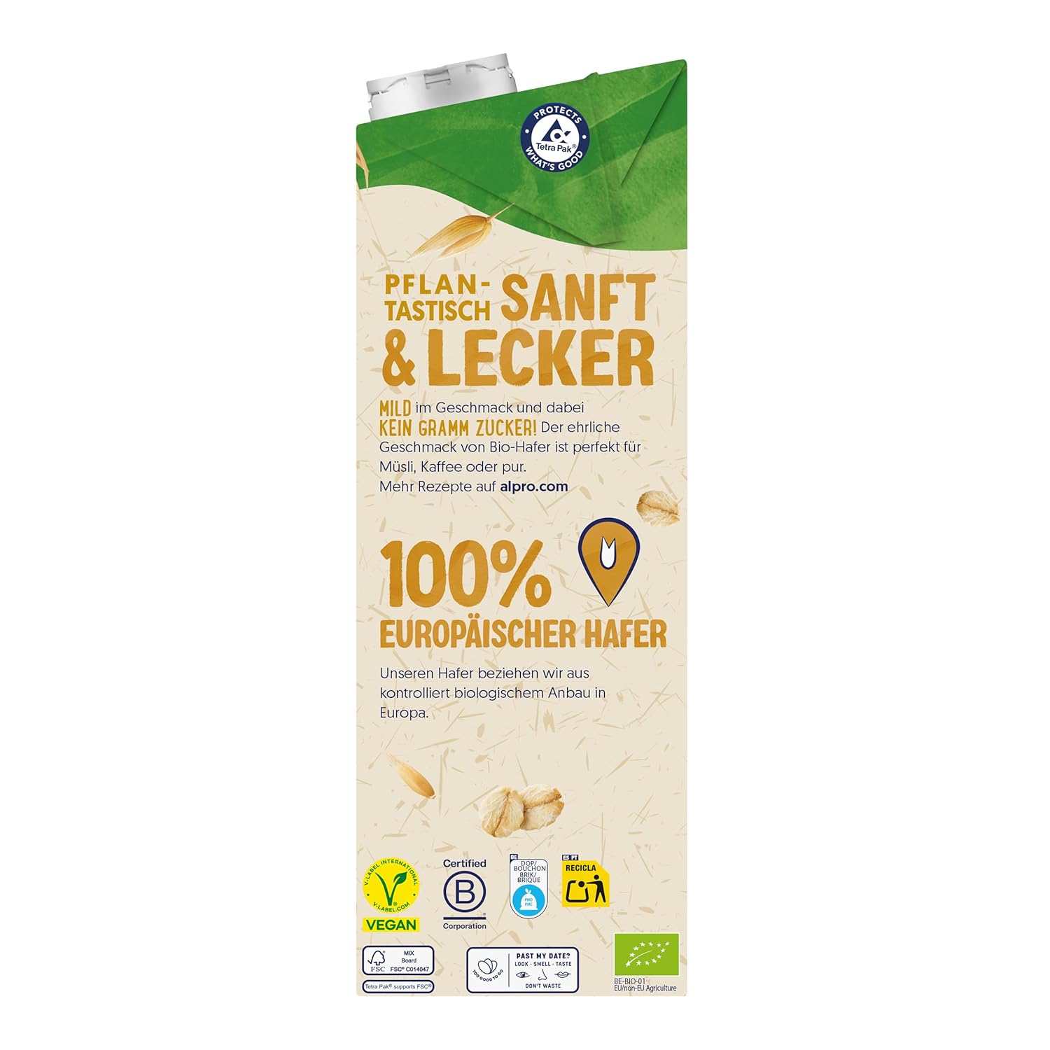 Alpro Bio Haferdrink ohne Zucker – Pflanzendrink mit Hafer