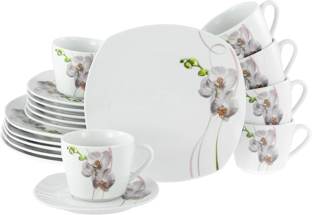 Creatable, 22536, Serie Square Orchidee, 62-Teiliges Geschirrset Für 6 Personen, Kombiservice Aus Porzellan, Spülmaschinen- Und Mikrowellengeeignet, Qualitätsproduktion Seturi vesela masa Naty Shop Kaffeeservice 18 Tlg.