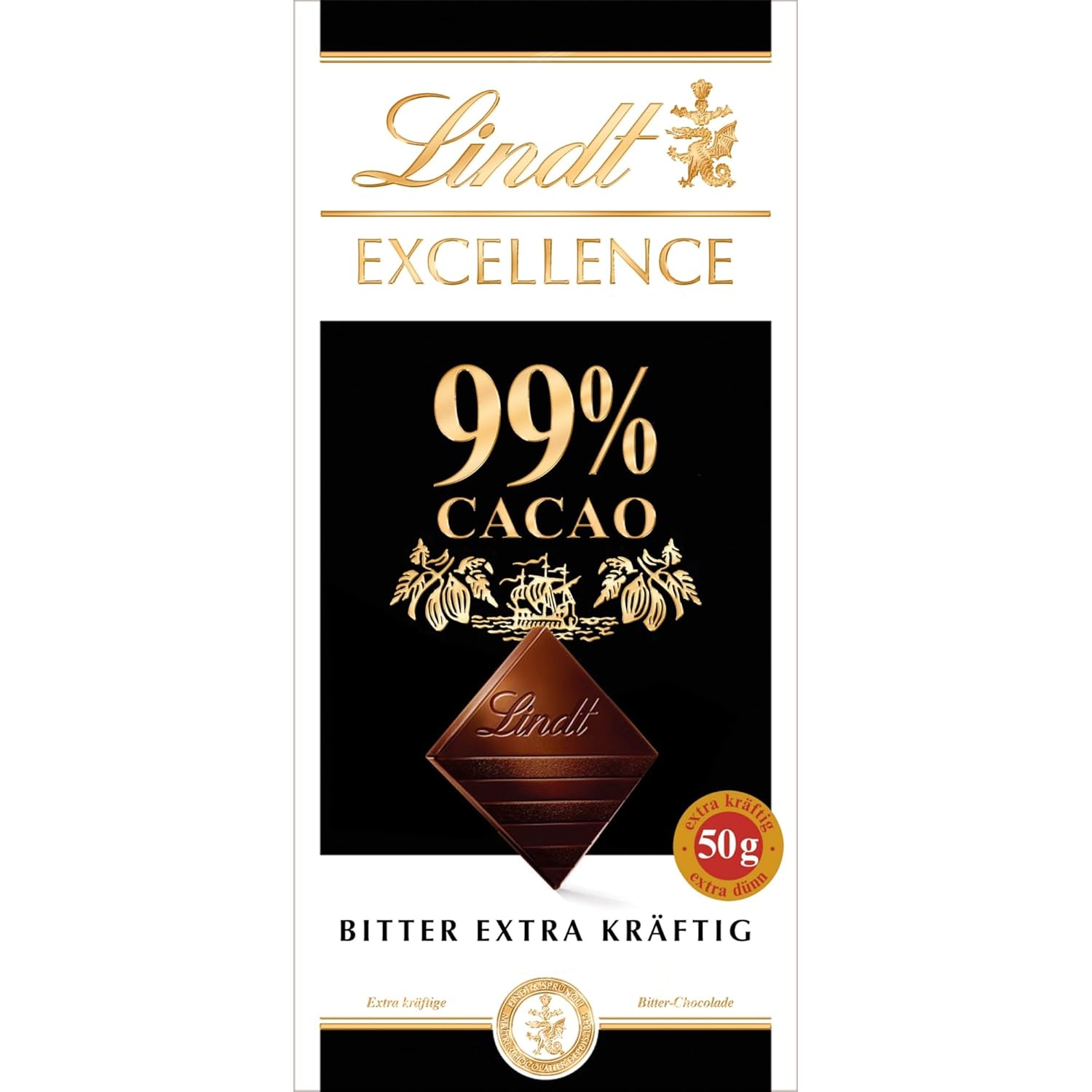 Lindt EXCELLENCE 99 % dunkle Schokoladentafel – Intensiver Kakaogeschmack 50 g Vegan Premium