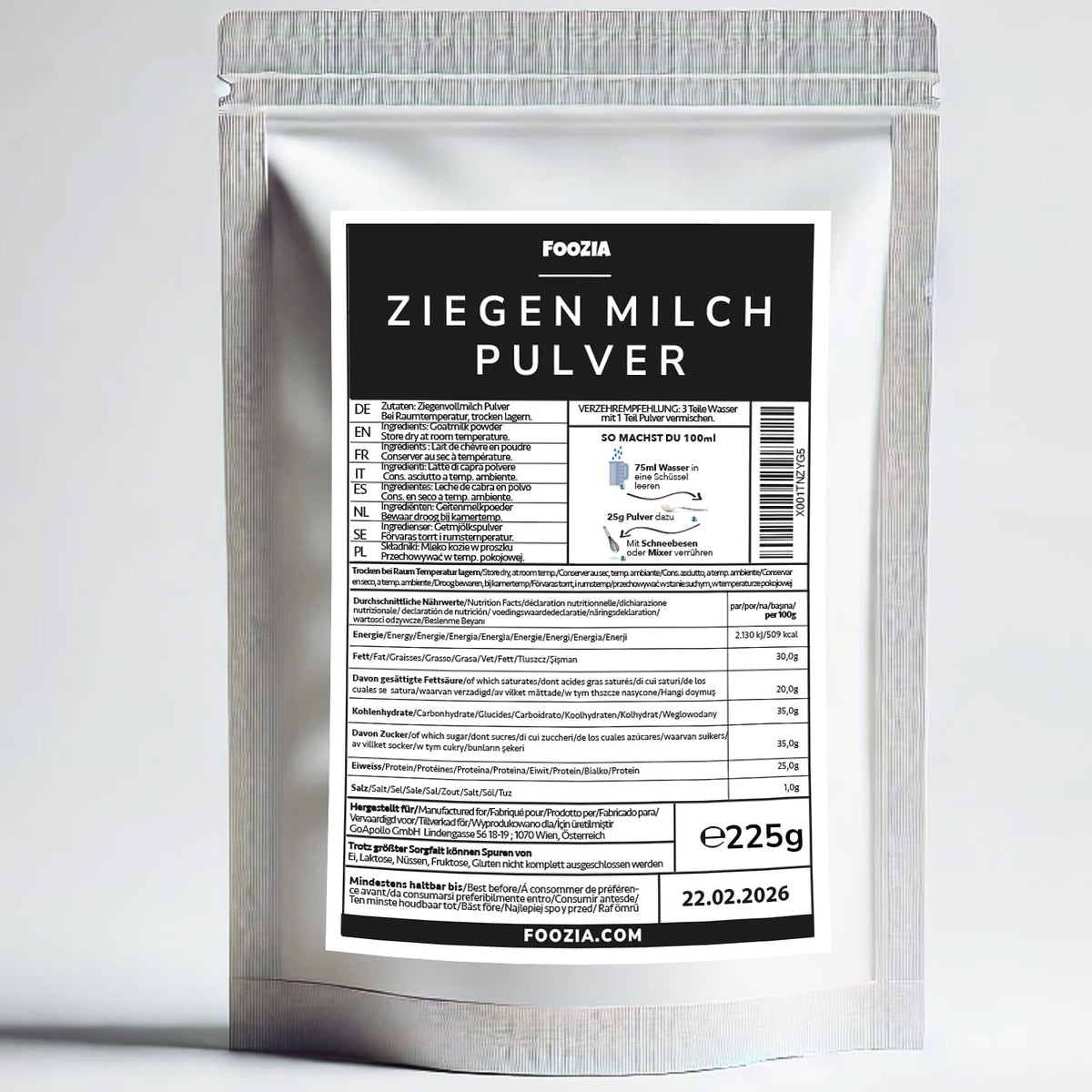 Foozia reines Ziegenmilchpulver – ohne Zusatzstoffe für Mensch und Tier