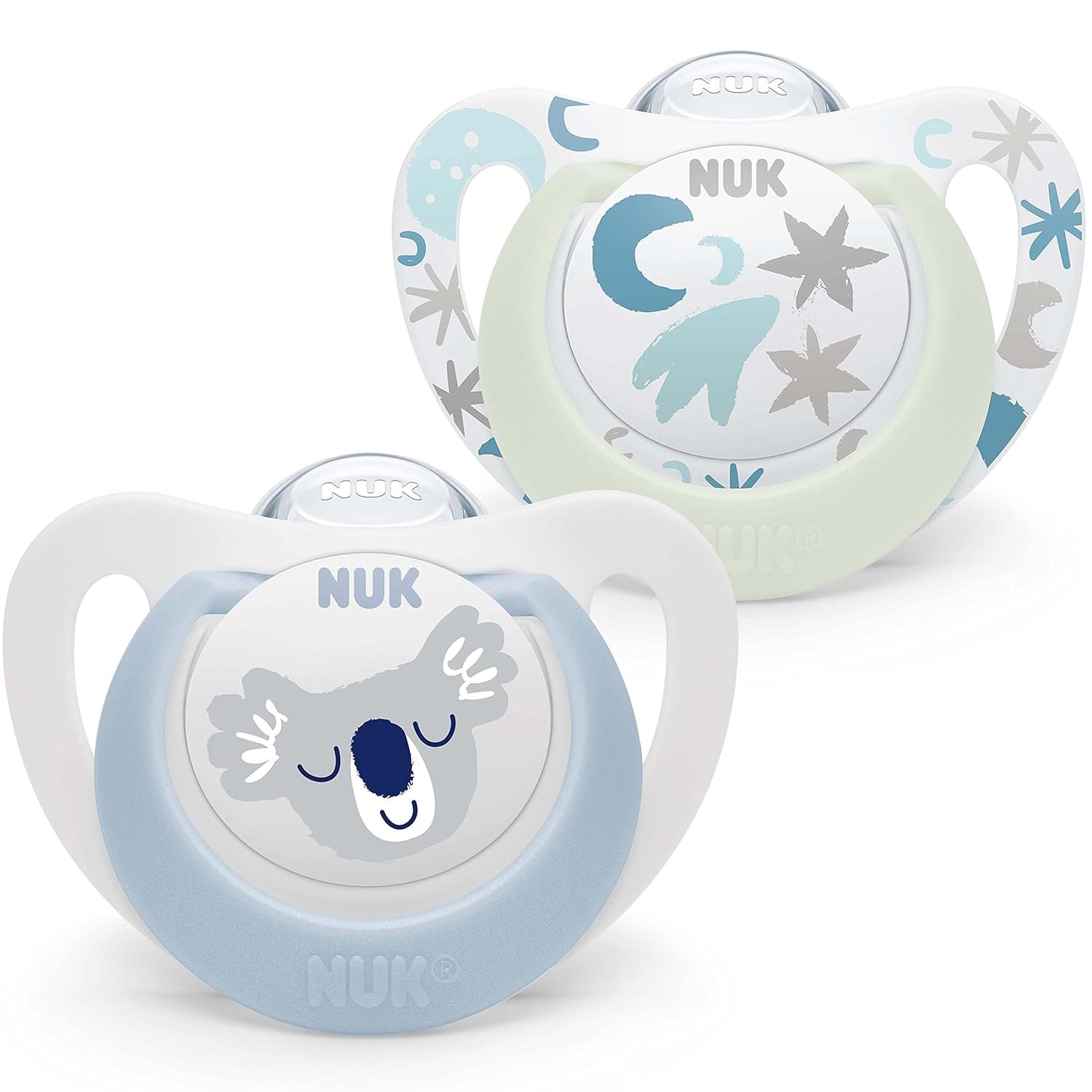 Suzetă NUK Star Night & Day pentru bebeluși 0-6 luni, strălucește în întuneric, silicon fără BPA, pisică roz, pachet de 2