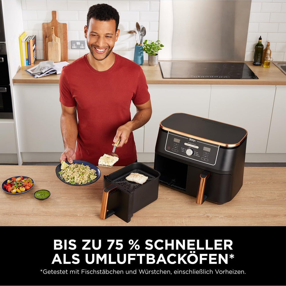 Ninja Foodi AF400EUCP MAX Zweizonen-Luftfritteuse, 9,5 l Airfryer, 2 Fächer, mit Zange, Antihaftbeschichtung, Haushaltsgeräte Naty Shop