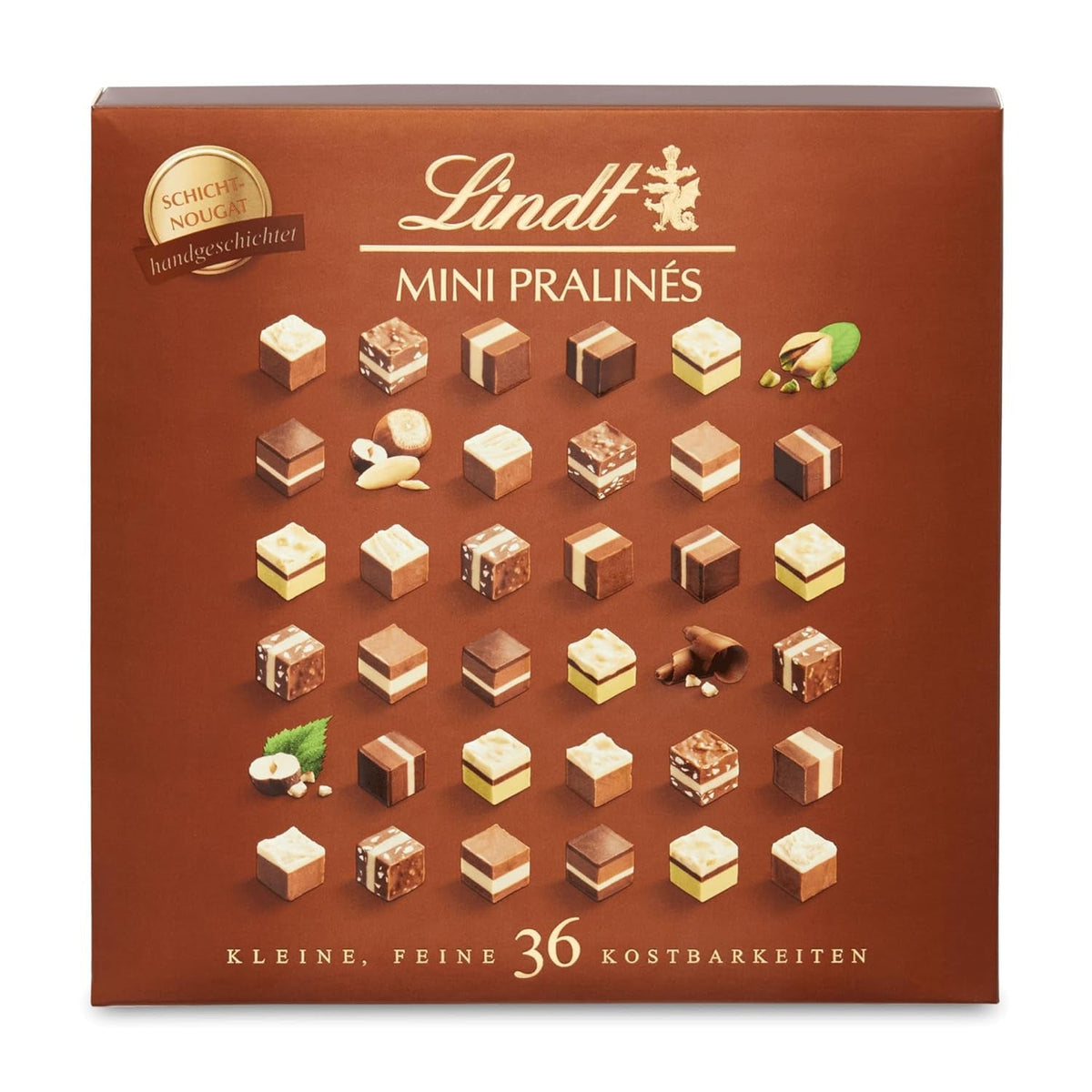 Lindt Chocolate - Nougat Mini-Pralinés, 165 Gramm, Schachtel mit 36 Pralinen Naty Shop Schokoladenbonbons 165 G Nougat