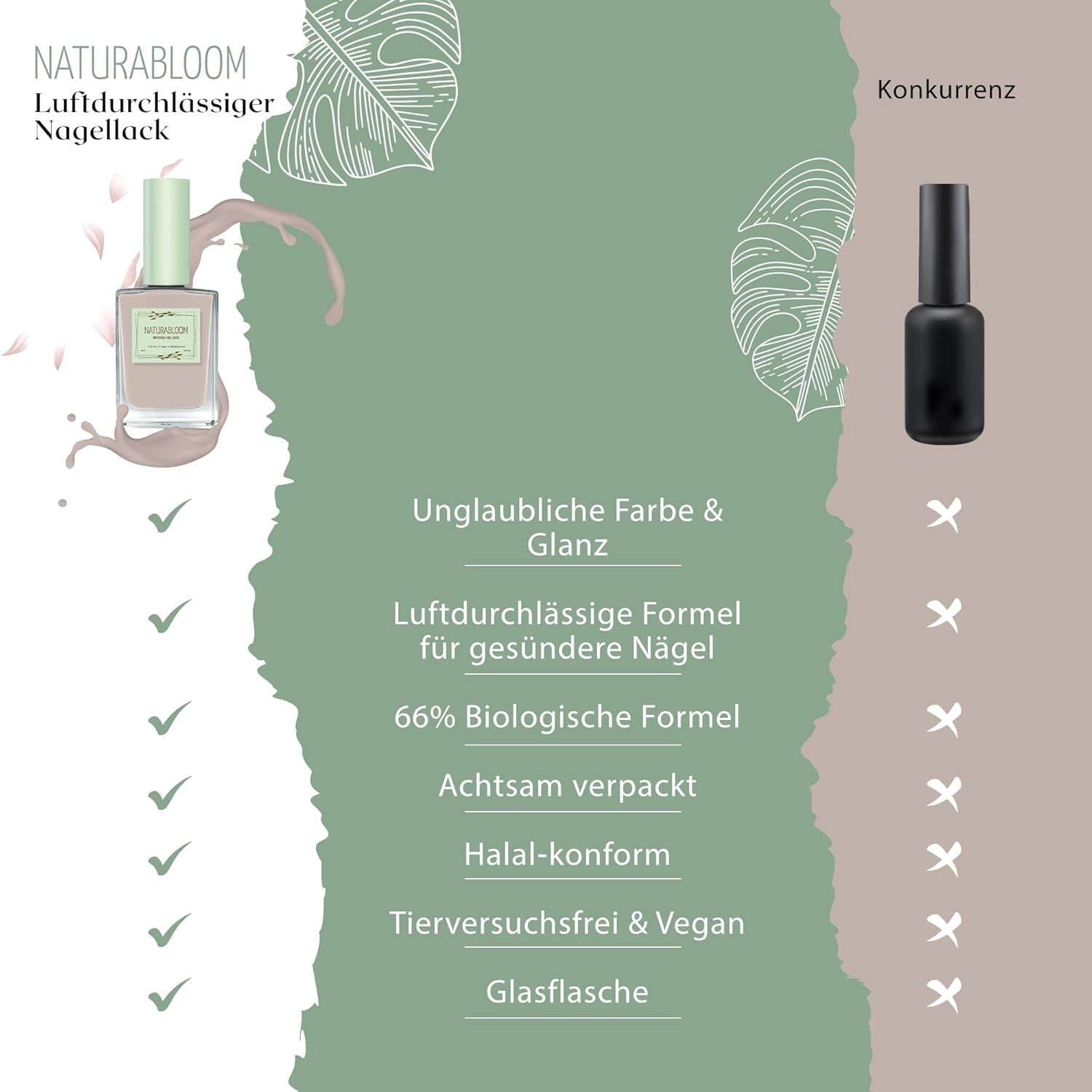 Oja bej cu uscare rapidă (Moon Dust) - ojă naturală cu formulă vegană - respirabilă, sustenabilă și de lungă durată, 14 ml