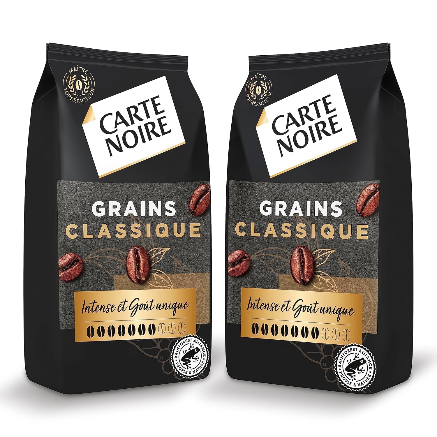 Black Card - Cafea în boabe - Clasică - Arabica pură - Certificată Rainforest Alliance - 2 pliculețe a câte 1 kg fiecare