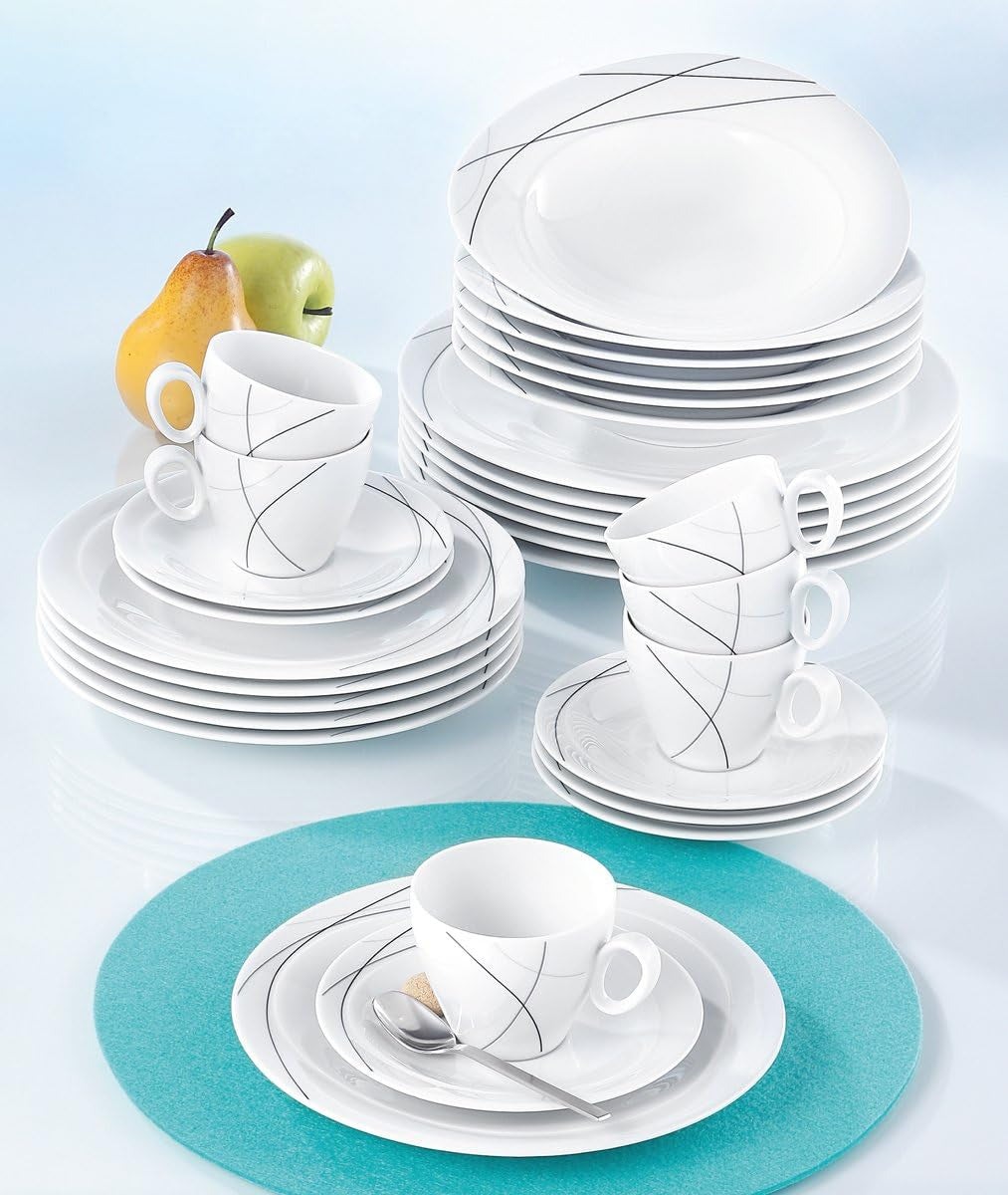 Seltmann Weiden 001.706904 Set de veselă combinat Trio Highline, 30 de piese, 36,5 x 31,2 x 36,9 cm, Alb