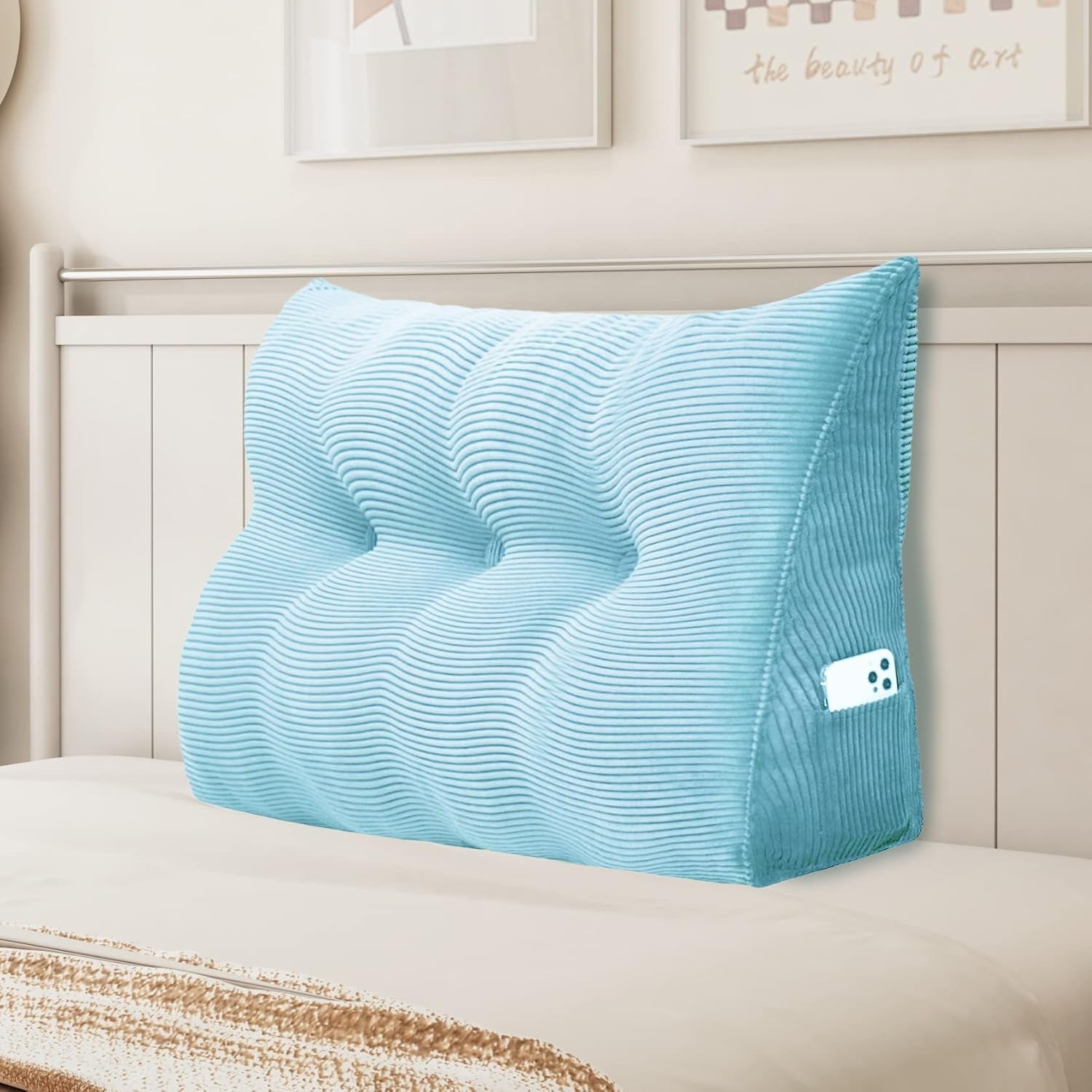 Pernă Johnear cu pană, pernă de citit pentru pat și canapea, pernă pentru spătar, pernă pentru tăblie, pernă lombară triunghiulară mare (gri, 45 cm)