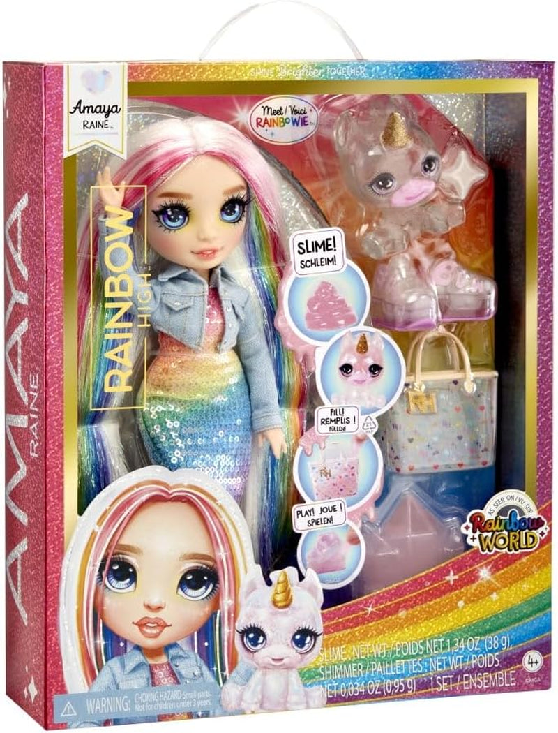 Rainbow High Fashion Doll mit Schleim und Haustier – Amaya (Regenbogenfarben) – 28 cm große Glitzerpuppe mit Glitzerschleim, magischem Tier und Modeaccessoires – Spielzeug für Kinder – 4–12 Jahre Naty Shop Dolls