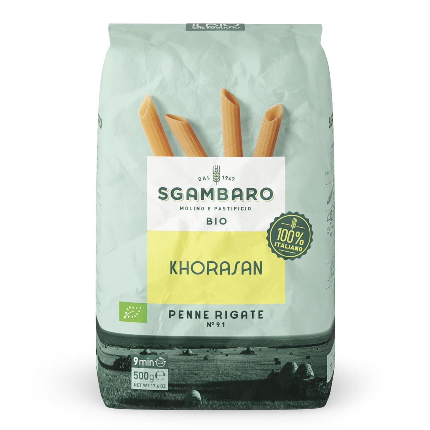 Bio-Penne-Rigate-Nudeln N.91 – 500 g aus Khorasan-Weizen – Uralter Weizen, reich an Proteinen, 100 % in Italien angebaut – Vielseitig in der Küche und reich an Nährstoffen