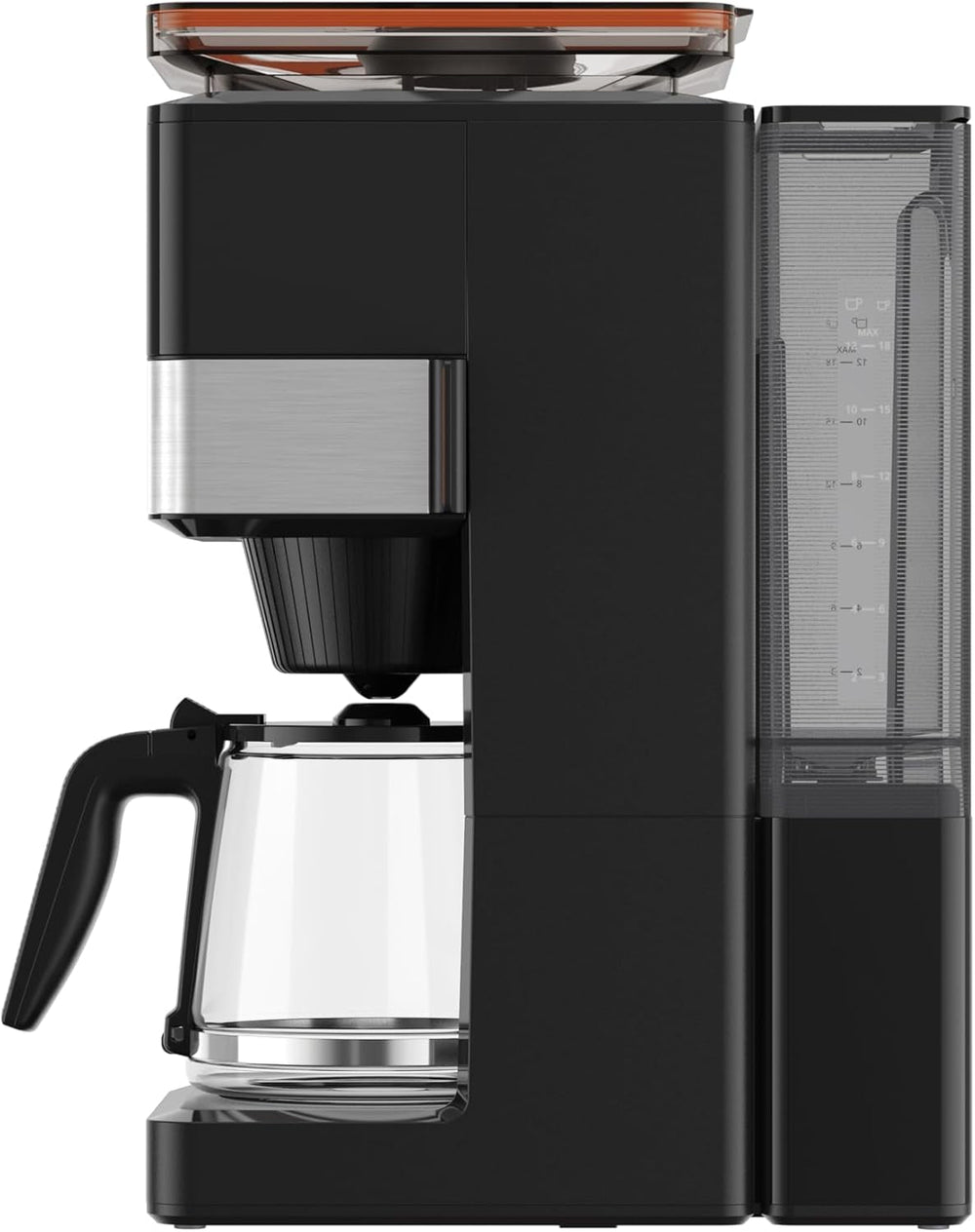 Espressor KRUPS Grind Aroma XL, râșniță conică detașabilă, panou de control digital, capacitate XL (1,5 l), funcție de menținere la cald, carafă din sticlă, negru/oțel inoxidabil, KM842810