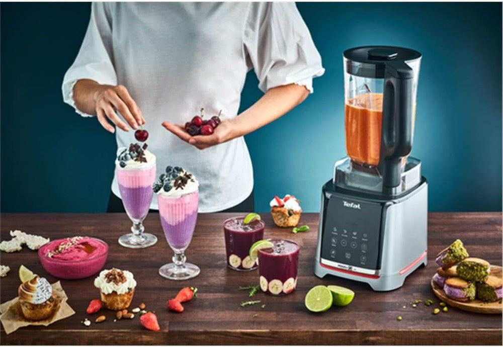 Tefal Infinymix Hochgeschwindigkeits-Standmixer, 5 Auto-Programme + manuelle Einstellung, 2.6-L-Tritan-Behälter, Inkl. 600Ml Reisebecher/Stampfer/Rezeptheft, Silber, BL91HD31 Mutter und Kind Naty Shop
