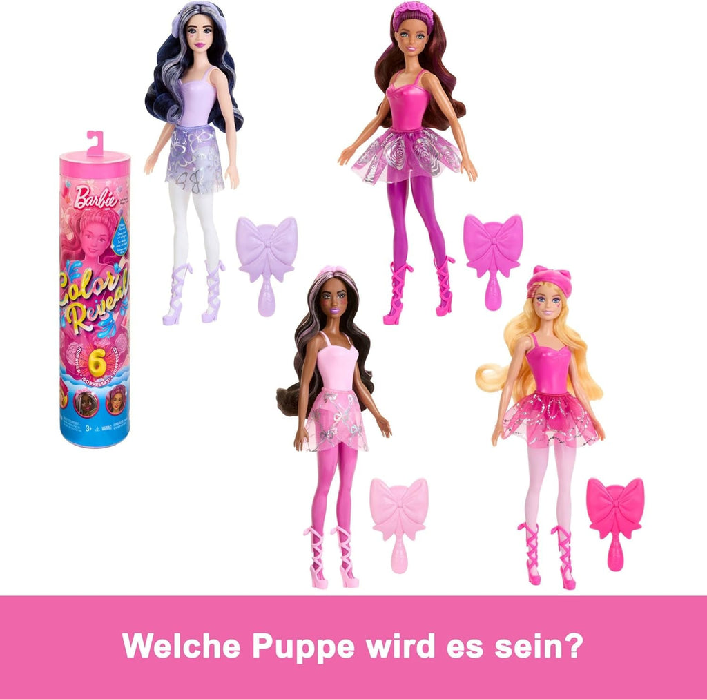 Păpușă Barbie Colour Reveal și accesorii, seria balerină, 6 surprize de desfăcut, inclusiv schimbarea culorii, inspirată de tendința principală de balet (stilurile pot varia), HRK17 Papusi Naty Shop