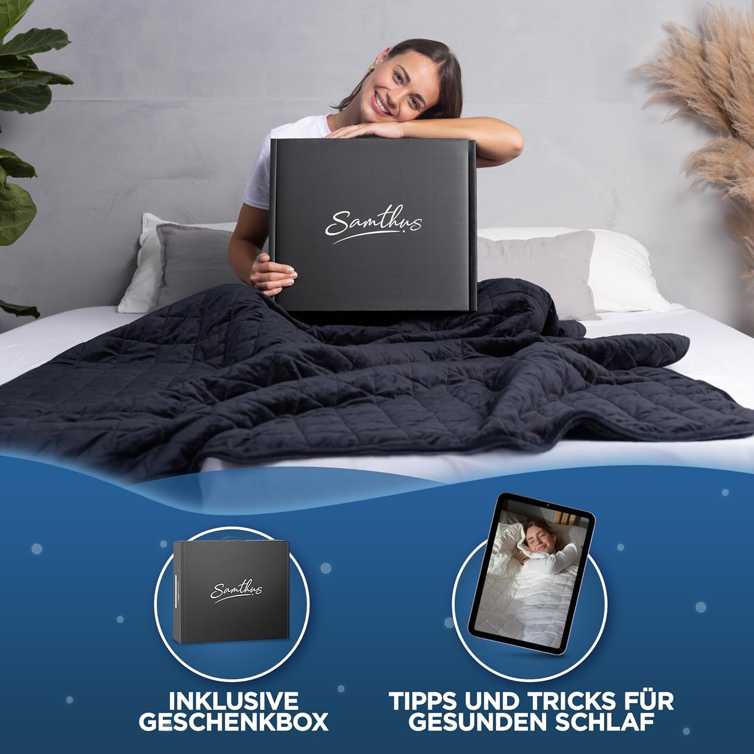 Samthus Pătură ponderată 135X200Cm 9Kg Sherpa Fleece - Certificată Oeko-Tex - Pătură de terapie și pătură de relaxare - Dormiți mai bine cu pătura noastră grea - Pătură ponderată - negru Paturi si Cuverturi Besuche den Samthus-Store