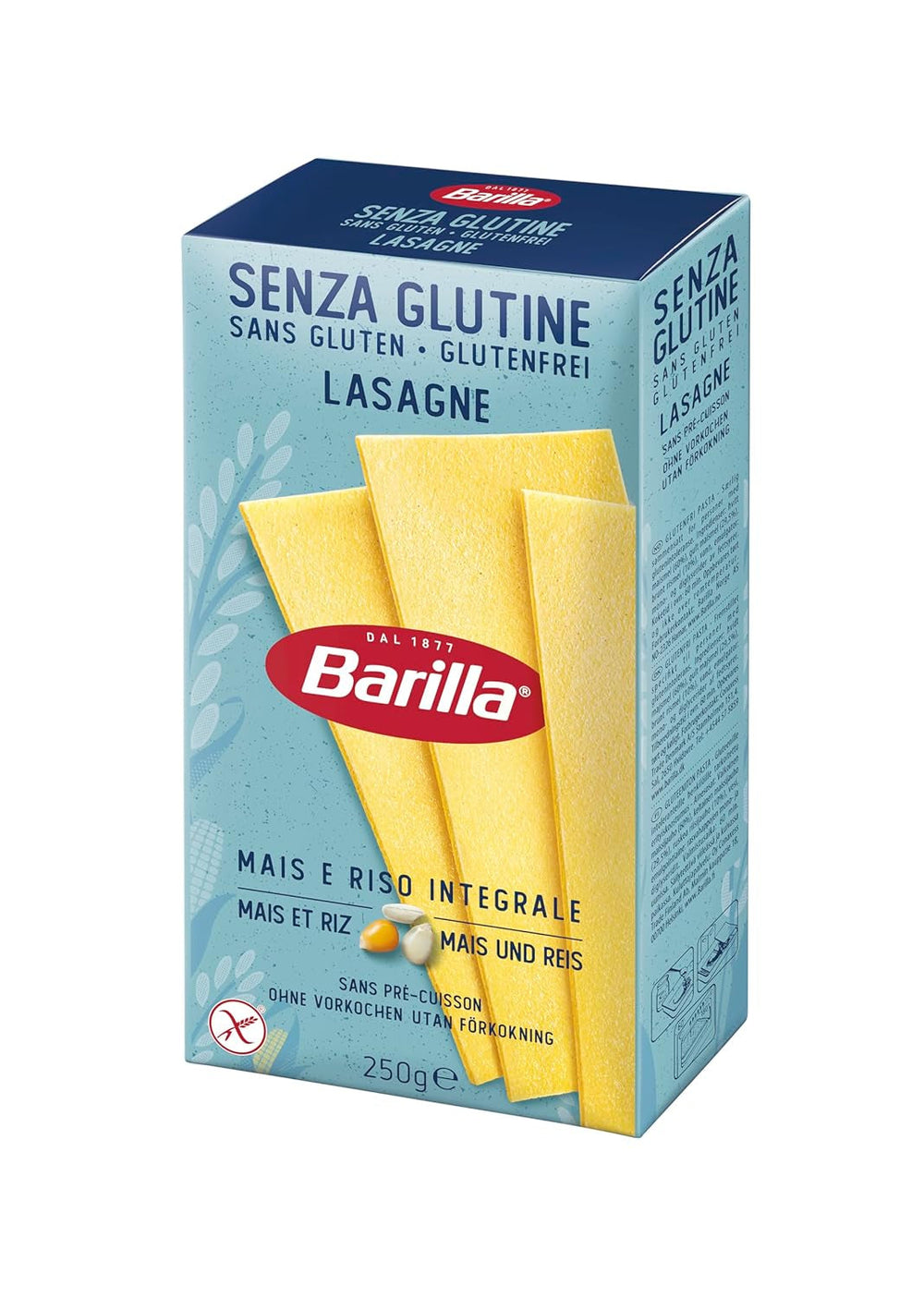 Lasagna fără gluten Barilla Paste, făcută din porumb și orez delicios, perfectă pentru persoanele cu boală celiacă sau intoleranță la gluten, pachet de 10 (10 x 250 g)