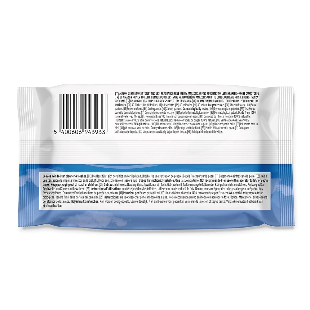 By Amazon Șervețele de toaletă moi, umede, fără miros, fine pentru a trage apa, neparfumate, 240 bucăți (6 pachete a câte 40 bucăți fiecare) (Fostul brand Presto!)