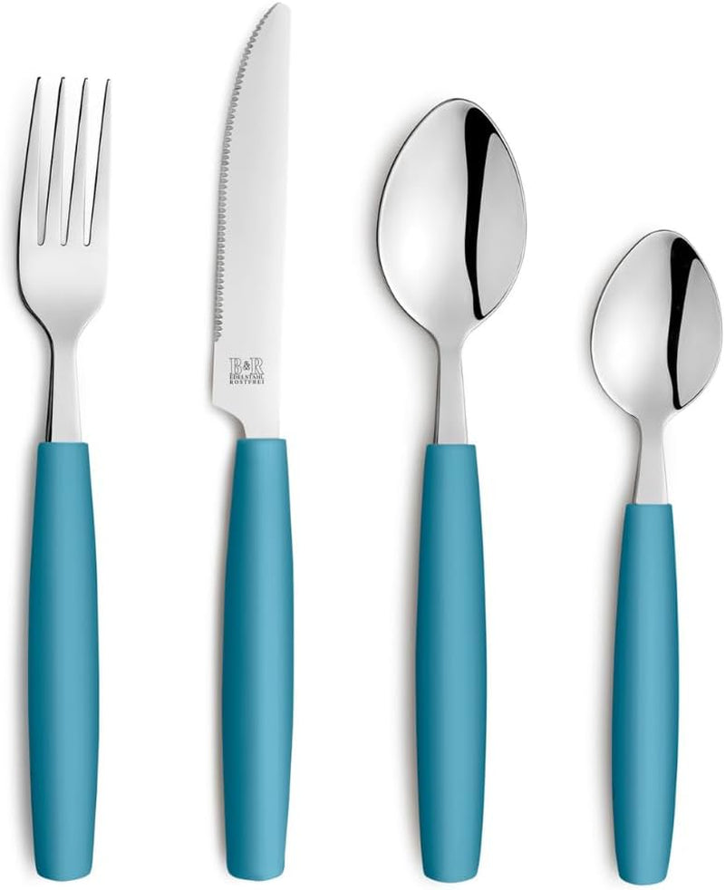 Beckmann & Rommerskirchen 2515 VALOA Besteck Set 4 Personen | 16-teilig | Öl | Spülmaschinenfest | Hochglanzpoliert | Essbesteck: 4X Messer, Gabel, Esslöffel, Kaffeelöffel Kitchen Naty Shop Petrol
