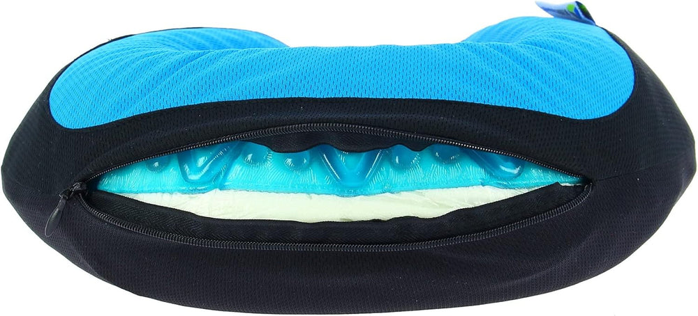 Kine Travel 169803 Pernă de gât cu gel, pernă de călătorie ergonomică, aprobată de fizioterapeut, negru și albastru Perne calatorie Naty Shop