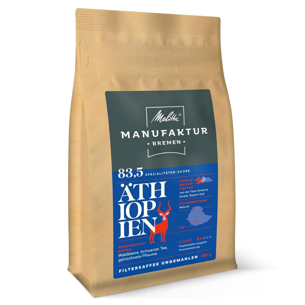 Melitta Manufaktur-Kaffee Guatemala Honig, Spezialkaffee, 250 g, ganze Kaffeebohnen, ungemahlen, Single Origin Kaffee, zarte Trommelröstung, in Deutschland geröstet, Stärke 3 Kaffee Naty Shop 250 Gramm Äthiopien ganze Bohne