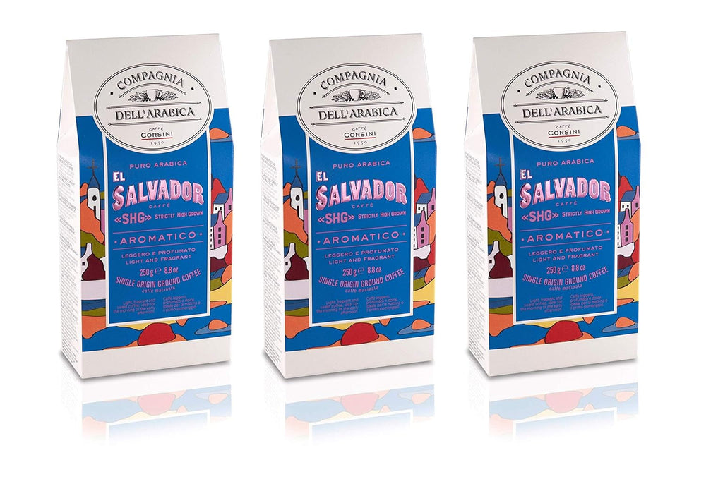 Caffè Corsini – Kaffeebohnen 3 x 250 Gramm, Compagnia Dell'Arabica, verschiedene Geschmacksrichtungen, einzelne Herkunft, insgesamt 750 g Kaffee Naty Shop El Salvador Gemahlener Kaffee