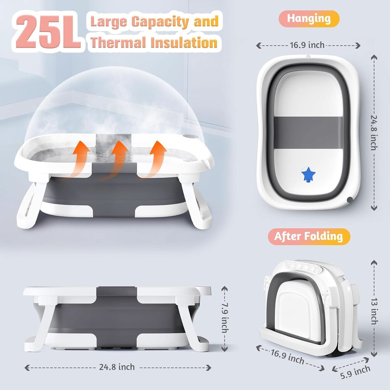 Rabb 1, tragbare Badewanne für Neugeborene und Kleinkinder mit rutschfester Matte und Ablaufloch. (Ohne Thermometer) Mutter und Kind Naty Shop
